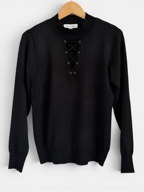 Majora Black Lace-Up Pullover Turtleneck Sweater - Women's